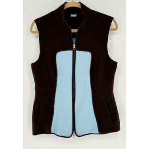 Geiger Austria Pure Wool Vest Women's 42 Dark Brown Light‎ Blue Full Zip